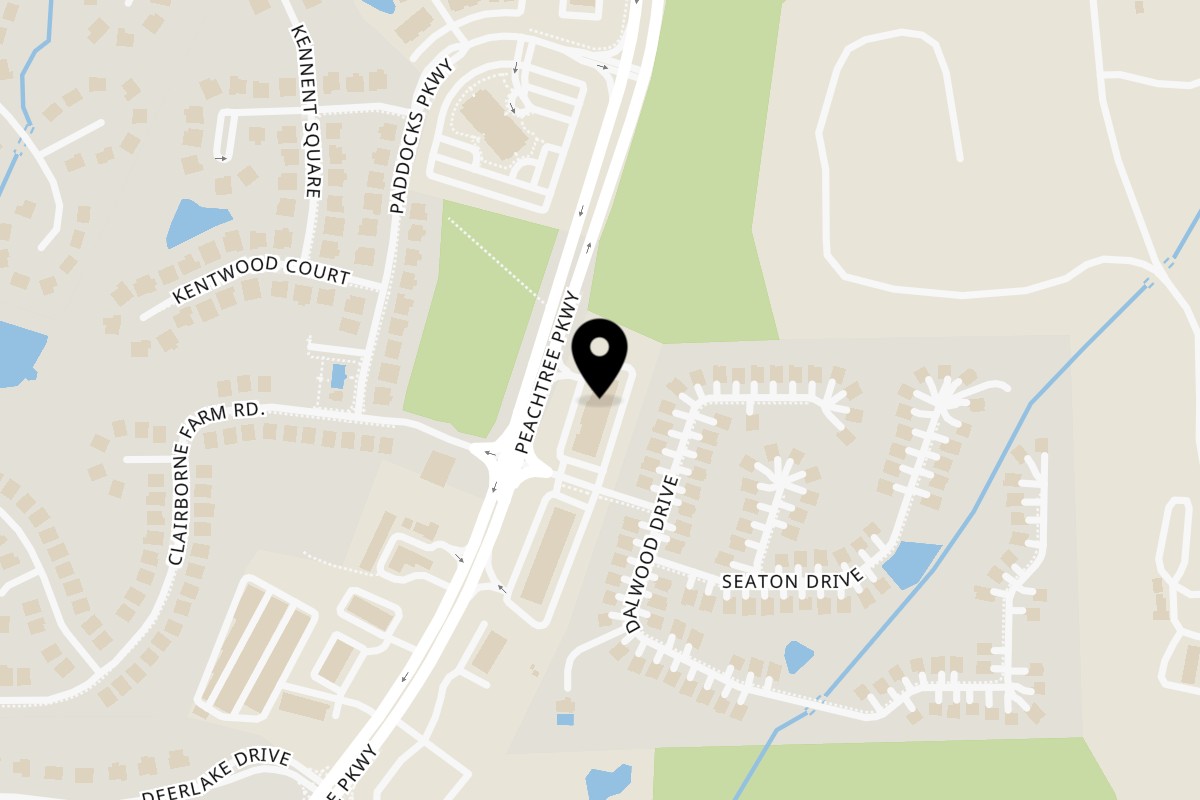 Map showing the location of Biryani House Atlanta on 3455 Peachtree Pkwy #201 in Suwanee